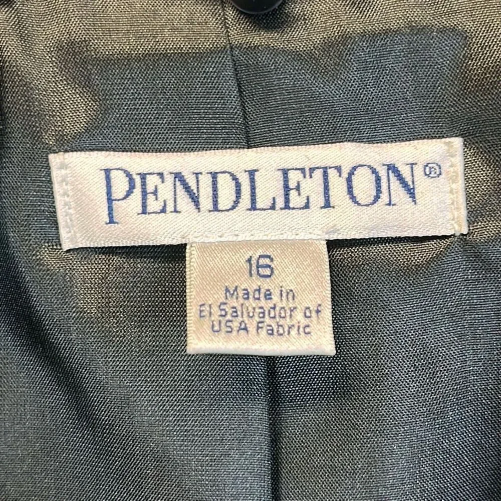 NWT PENDLETON Jacket Women's Size 16 Black Virgin Wool Double‎ Breasted Blazer
